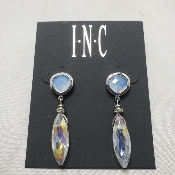 INC crystal clear stone dangle earring with silver frame and rhinestones - Picture 1 of 5